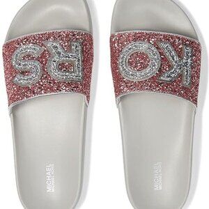 Michael Kors Gilmore Pink Glitter Slides Women's Size 9 NIB